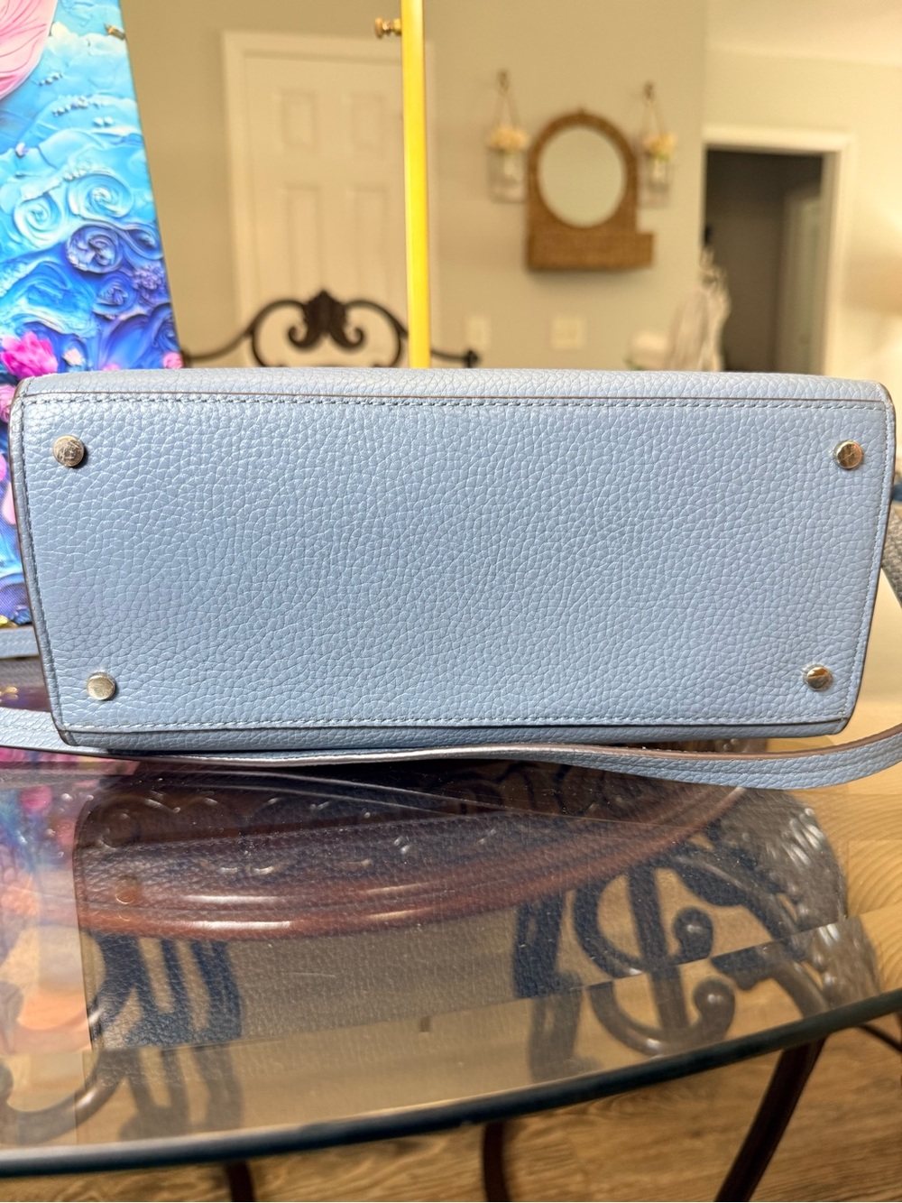 kate spade Lavender Blue Satchel with Snake-Print Trim - Picture 9 of 10